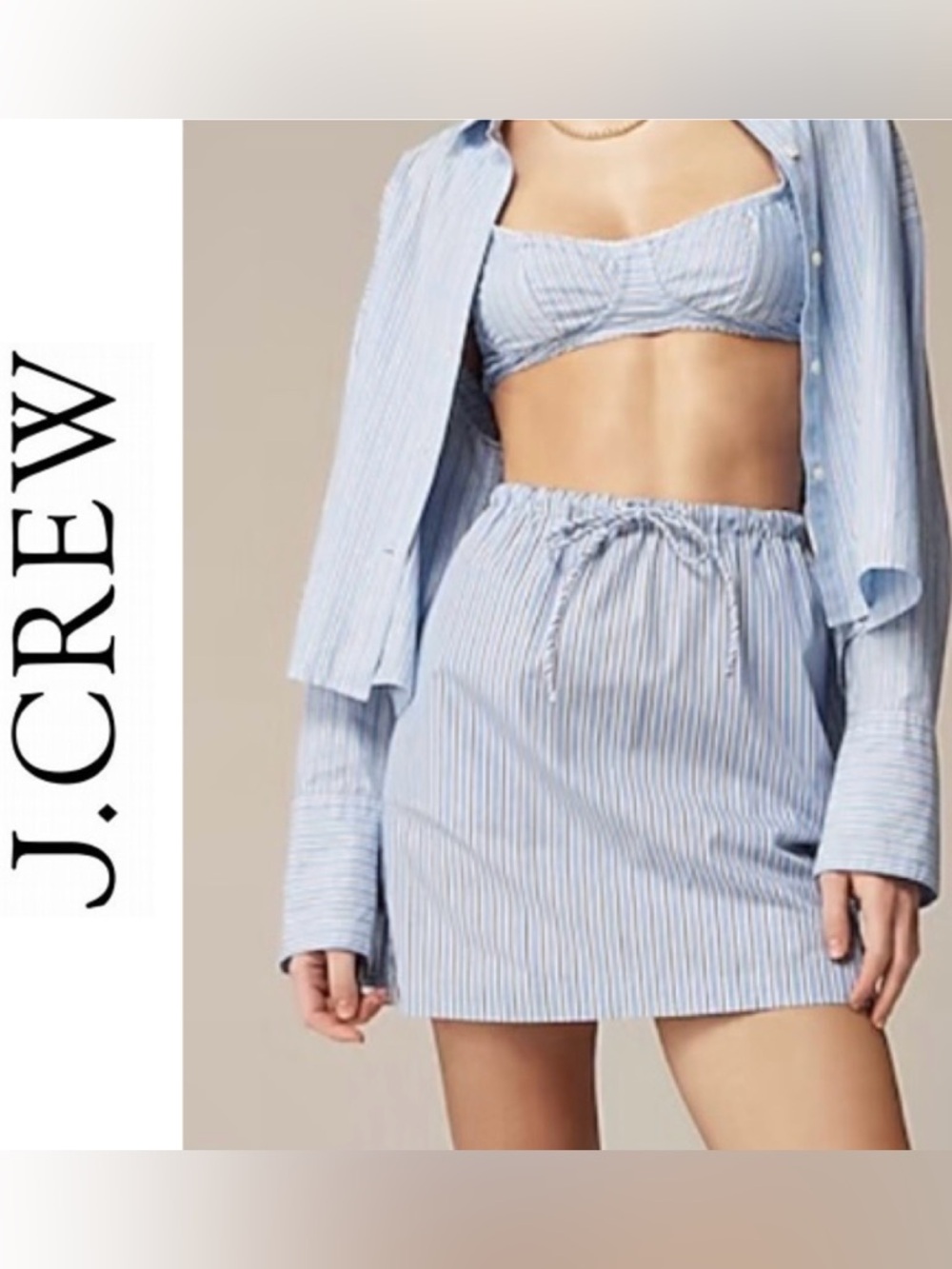 J Crew Women’s Sz XXS Tie-Waist Mini Skirt in Striped Cotton Poplin